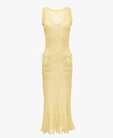 Champagne Yellow Knit Dress With Feathers