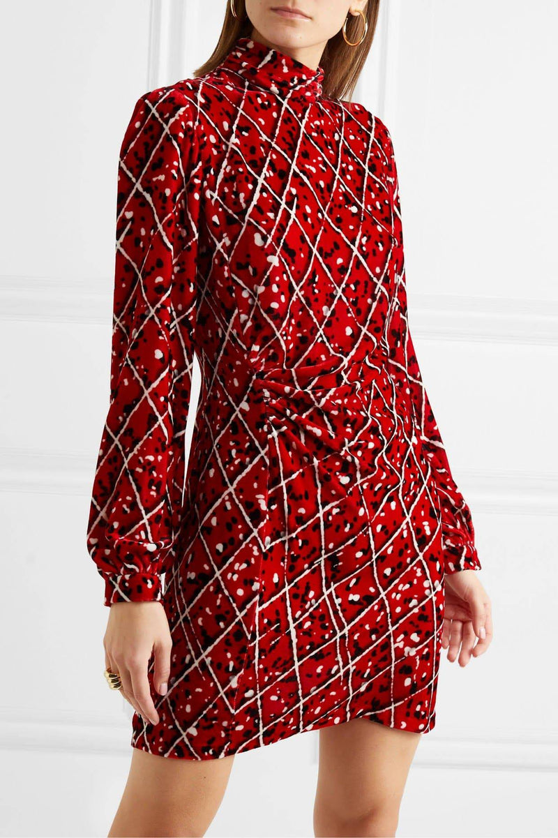 Raquel Diniz - Elle Ruched Printed Velvet Mini Dress