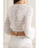 Retrofete - Natural Yara Cropped Paillette-embellished Crochet-knit Top