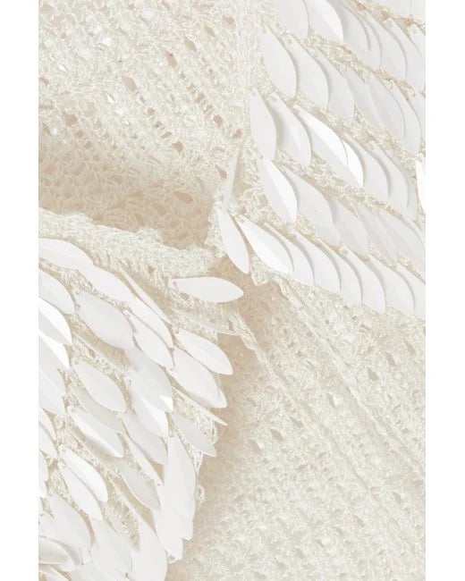 Retrofete - Natural Yara Cropped Paillette-embellished Crochet-knit Top