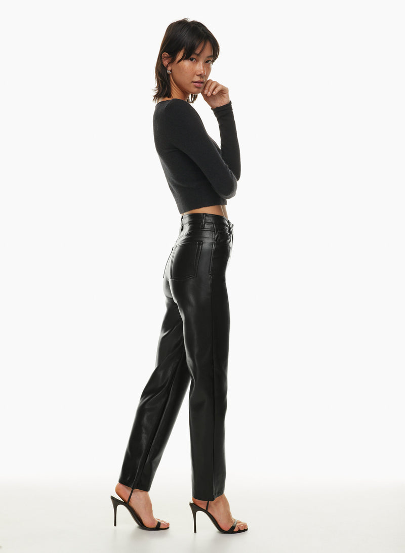 Elegant Black Faux Leather High Waisted Tie-Up Pants – EDITE MODE