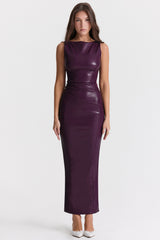 House of CB - SAHARA MERLOT VEGAN LEATHER MAXI DRESS