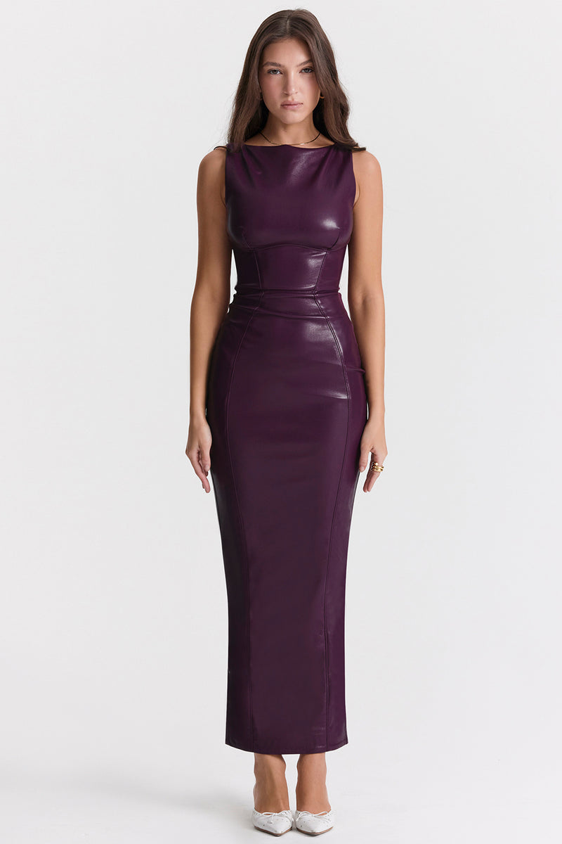 House of CB - SAHARA MERLOT VEGAN LEATHER MAXI DRESS