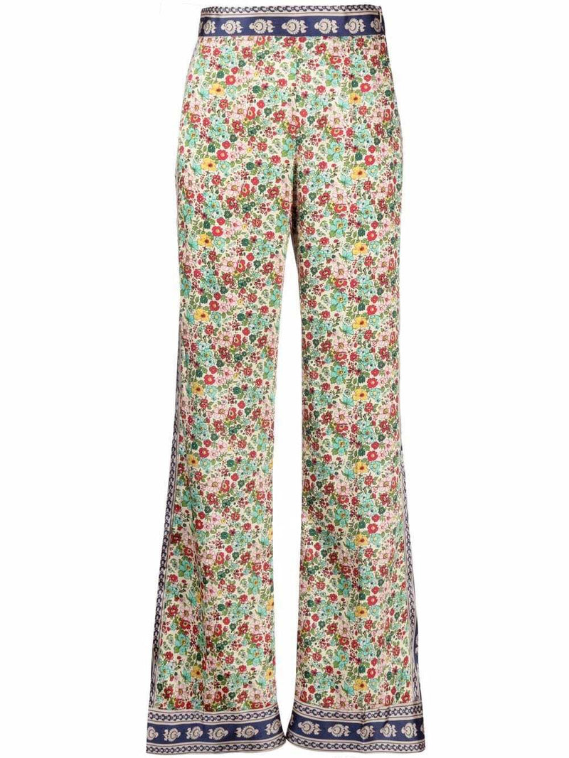 Sandro - Floral-print satin-twill flared pants