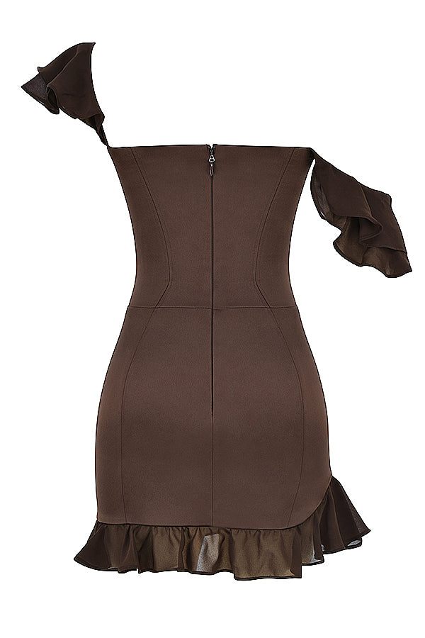 House of CB - Dionne Ruffle Dress in Brown