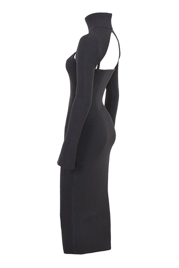 House of CB - Meliora Charcoal Knit Midi Dress