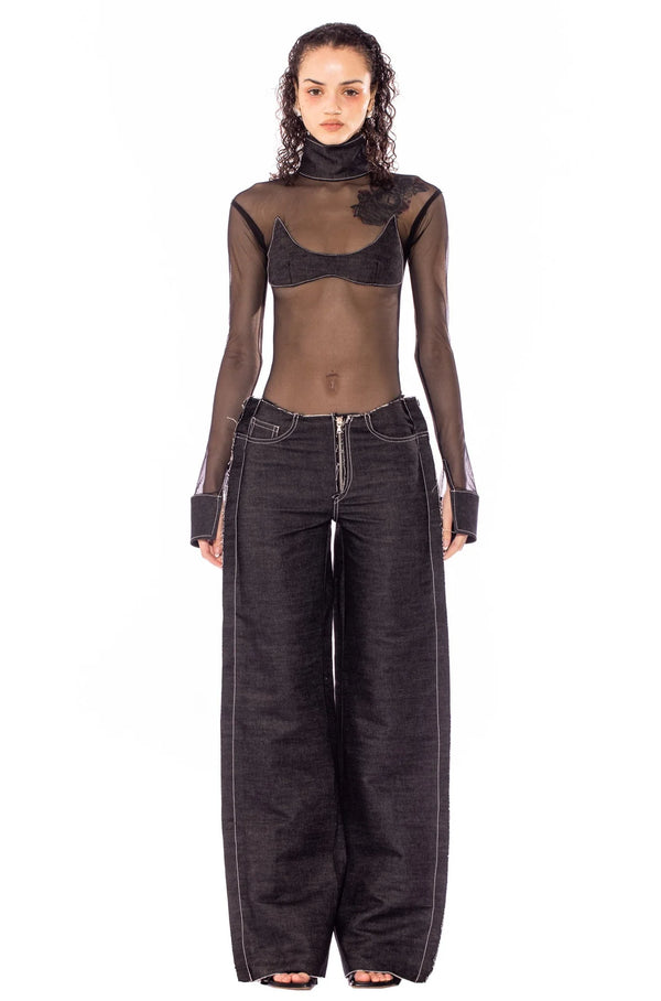 Sami Miro - Waist Trouser in Black Raw Denim