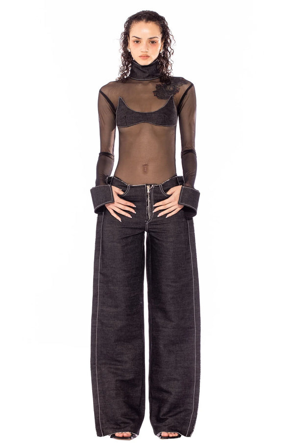Sami Miro - Waist Trouser in Black Raw Denim