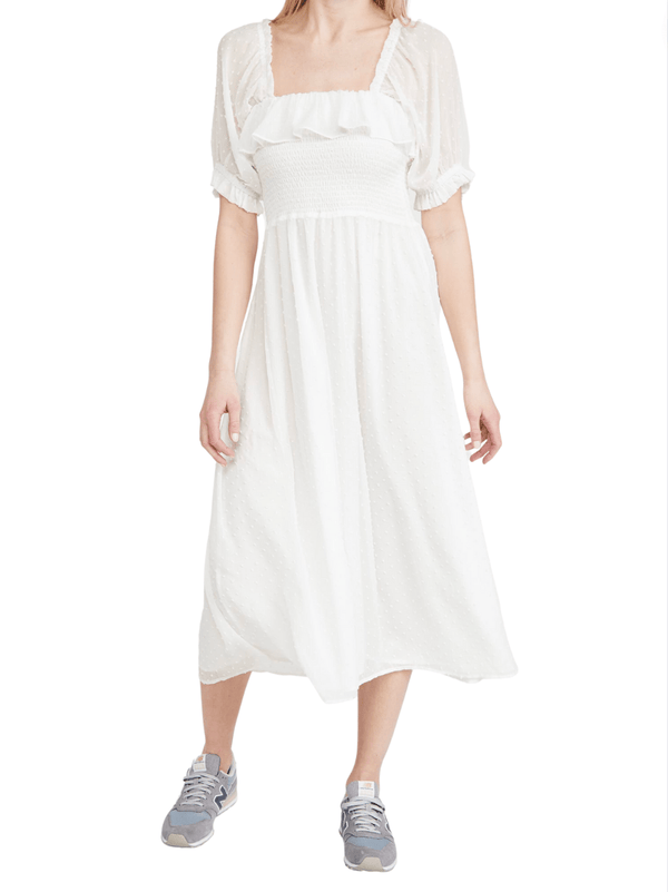 WAYF - Smocked Midi Dress in Ivory