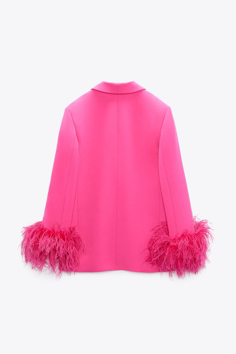 Zara - STRAIGHT CUT PINK FEATHER BLAZER