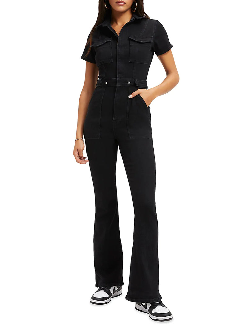 Good American -Fit For Success Bootcut Denim Jumpsuit