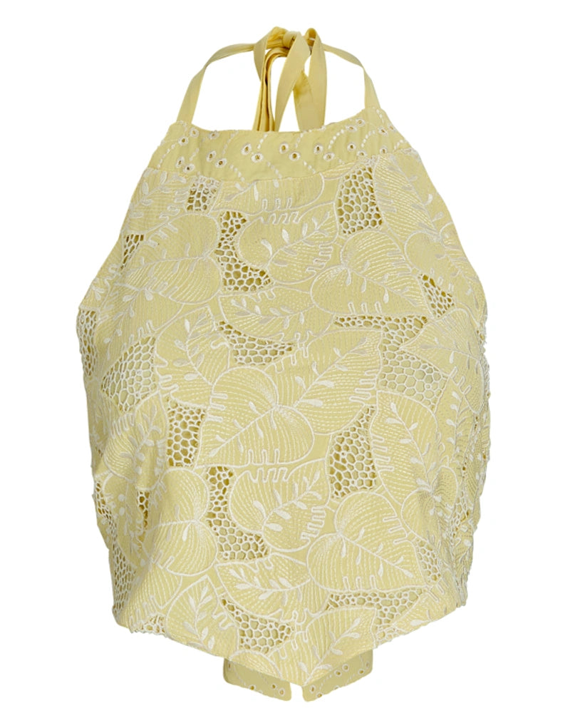 LOVESHACKFANCY -Omi Tie-back Handkerchief Halter Top In Yellow