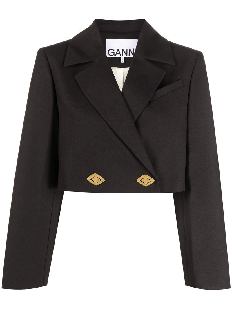 Ganni -Double-breasted cropped jacket