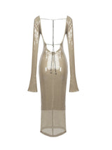 MEW MEWS -Aoibhe Long Sleeve Sequin Backless Maxi Dress In Apricot