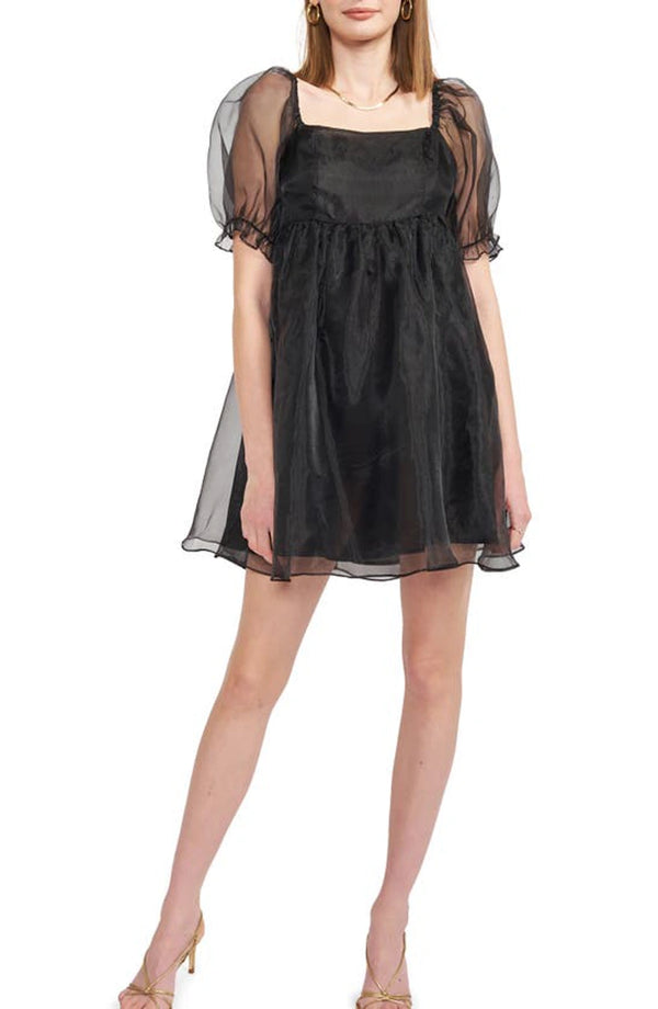 En Saison -Farrah Organza Babydoll Mini Dress in Black