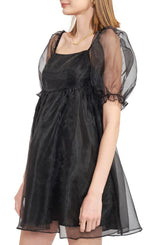 En Saison -Farrah Organza Babydoll Mini Dress in Black
