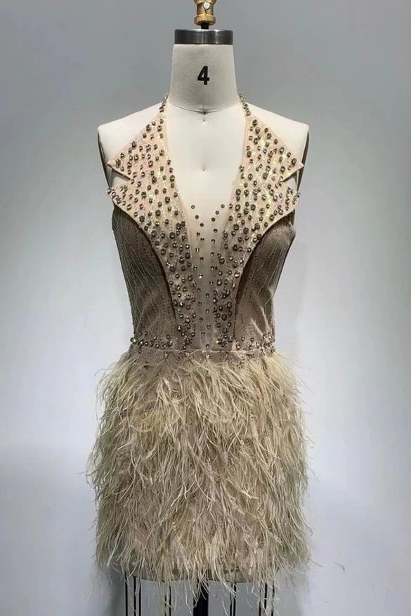 Jessica Bara -CRYSTAL FEATHER MINI DRESS