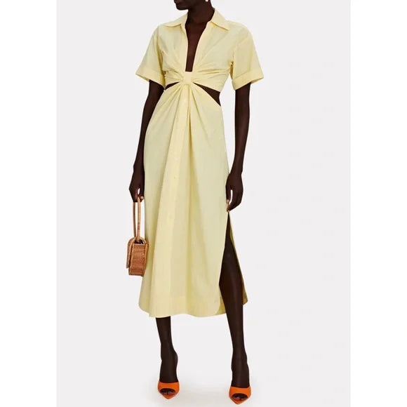 A.L.C. -Georgia Knotted Poplin Shirt Dress In Yellow
