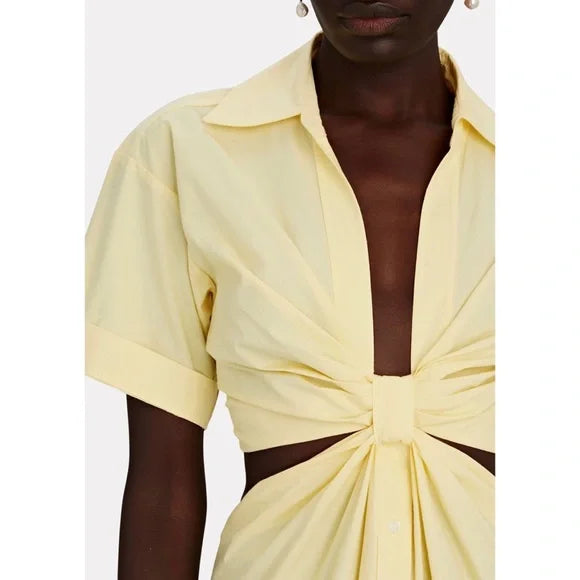 A.L.C. -Georgia Knotted Poplin Shirt Dress In Yellow