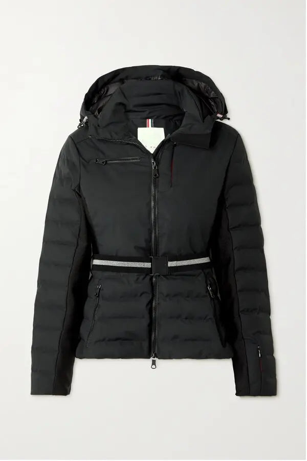 Erin Snow -Net Sustain Kat Hooded Belted Quilted Recycled Ski Jacket in Black