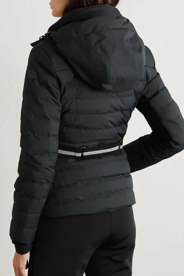 Erin Snow -Net Sustain Kat Hooded Belted Quilted Recycled Ski Jacket in Black