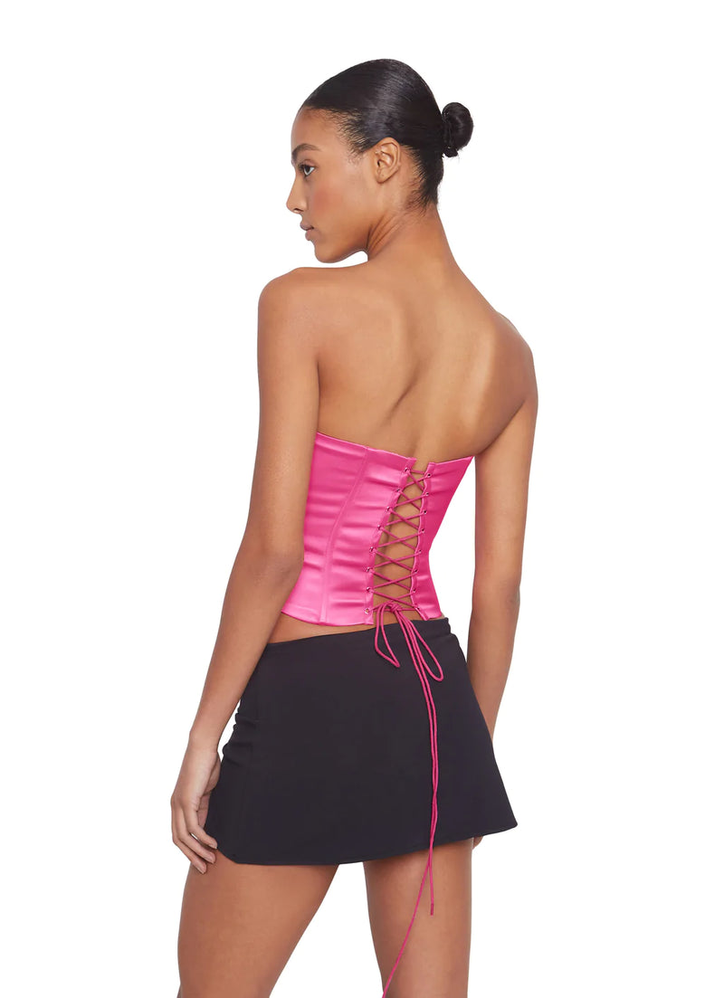 Satin Corset in True Pink - Strapless Pink Corset