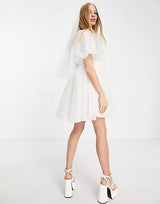 Sister Jane -Dream Puff Sleeve Babydoll Dress with Pearl Embellishment in White