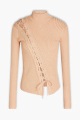 Jonathan Simkhai -Brooke Compact Rib Lace-Up Turtleneck Top