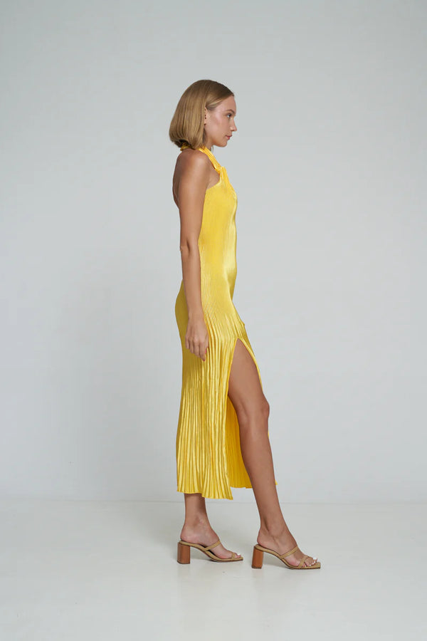 Canary -SOIREE PLEATED HALTER GOWN