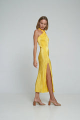 Canary -SOIREE PLEATED HALTER GOWN